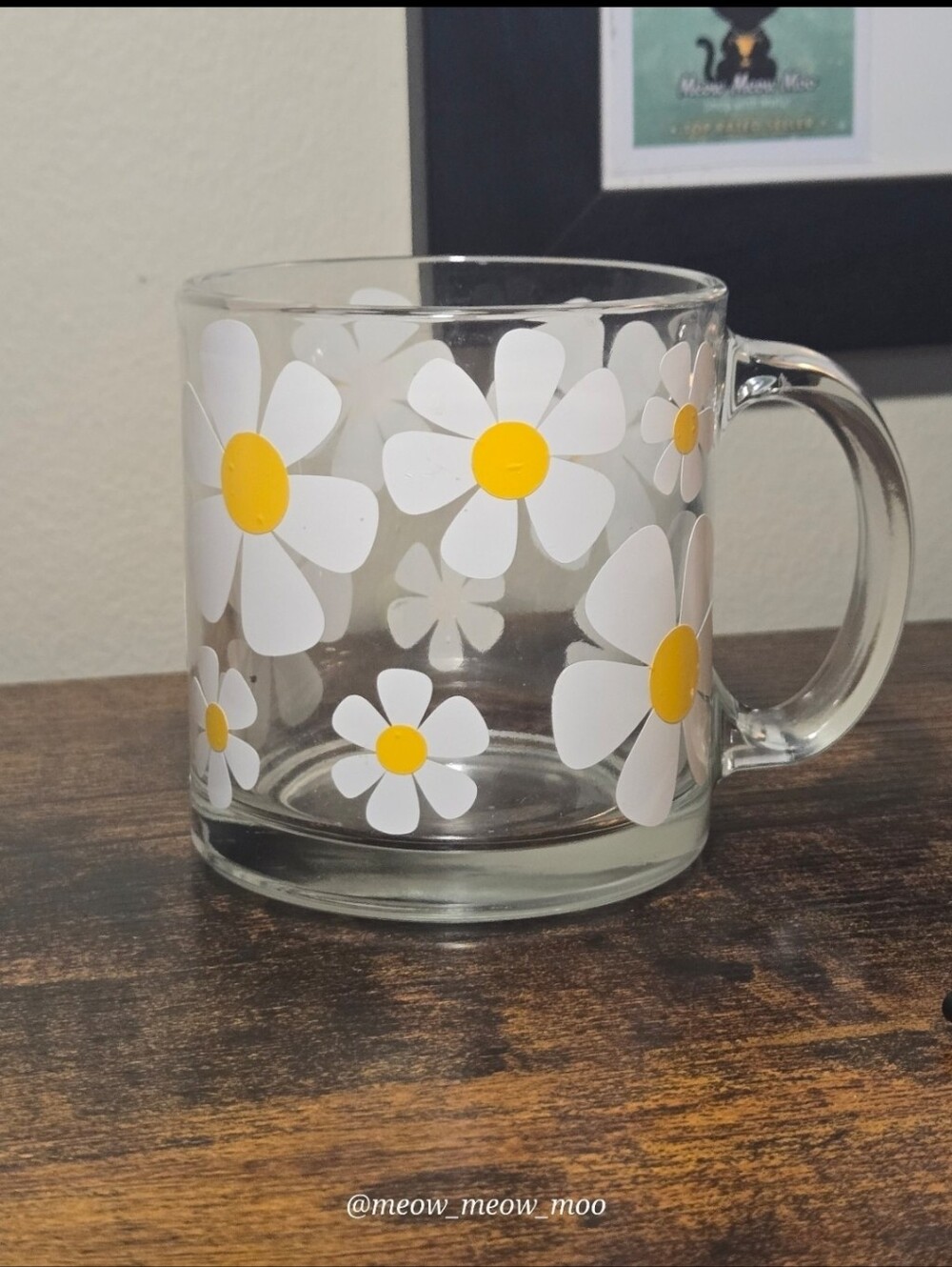 1 Clear Glass Daisy Flower Coffee Mug Boho Floral Design